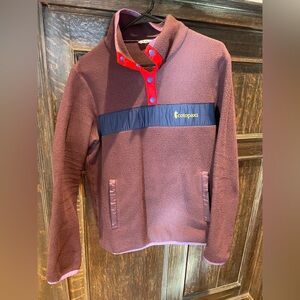 Cotopaxi Women’s Burgundy 1/4 snap Sweater with Blue and Red Details